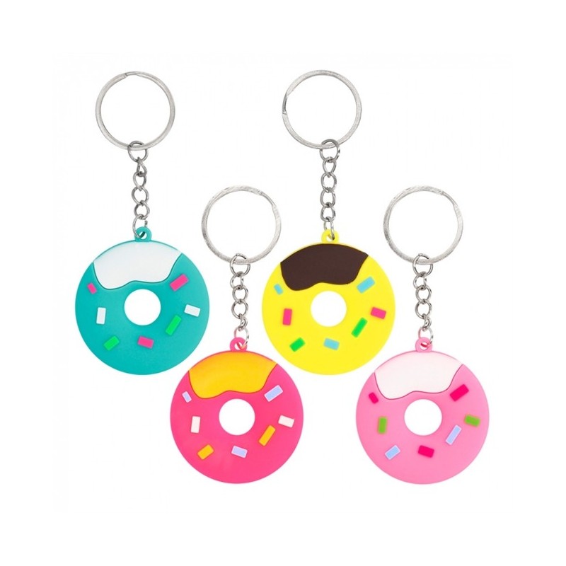 SET 4 PORTE-CLES DONUT 4 COULEURS 4.5 X 4.5 CM  SET 4 PORTE-CLES DONUT 4 COULEURS 4.5 X 4.5 CM