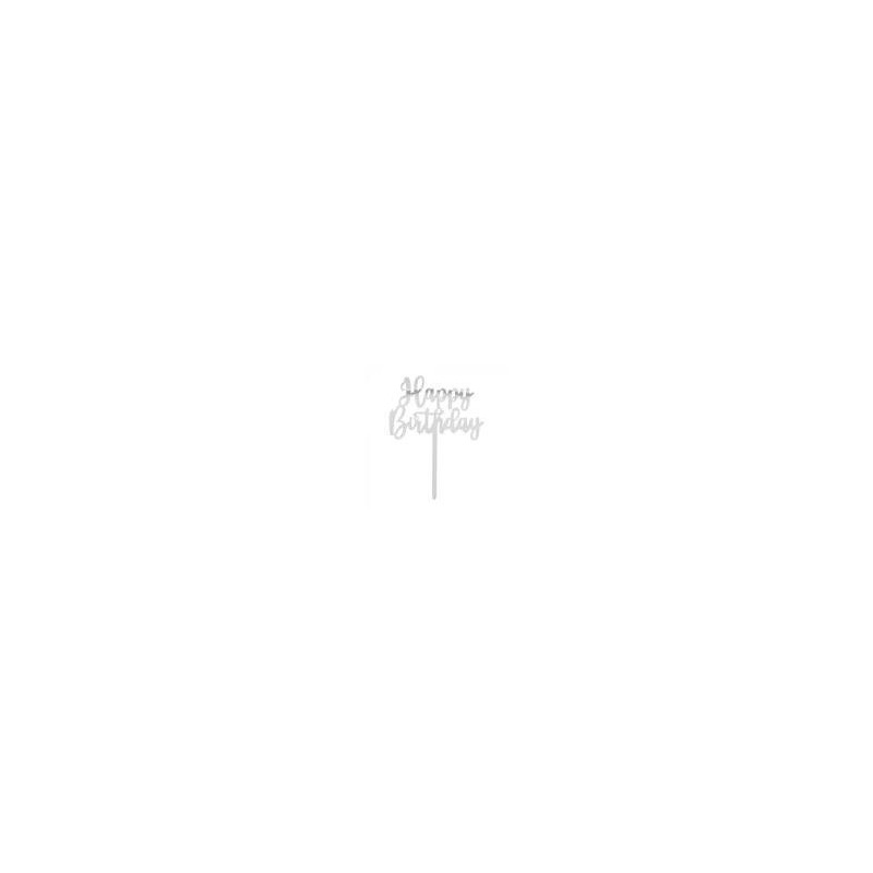 PIQUE A GATEAU CAKE TOPPER HAPPY BIRTHDAY ARGENT 15.5 X 11 CM 