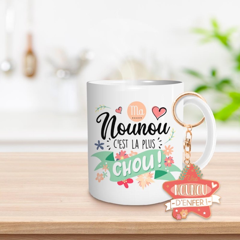 COFFRET CADEAU UNE NOUNOU D'ENFER MUG + PORTE CLE