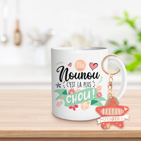 COFFRET CADEAU UNE NOUNOU D'ENFER MUG + PORTE CLE