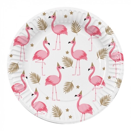 10 ASSIETTES RONDES FLAMANT ROSE 23 CM 