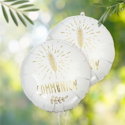 BALLON METALLIQUE COMMUNION BLANC ET OR 35 CM