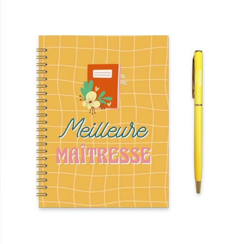 COFFRET CADEAU MEILLEURE MAITRESSE CARNET DE NOTES ET STYLO