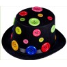 CHAPEAU HAUT DE FORME NOIR AVEC DES BOUTONS MULTICOLORE 