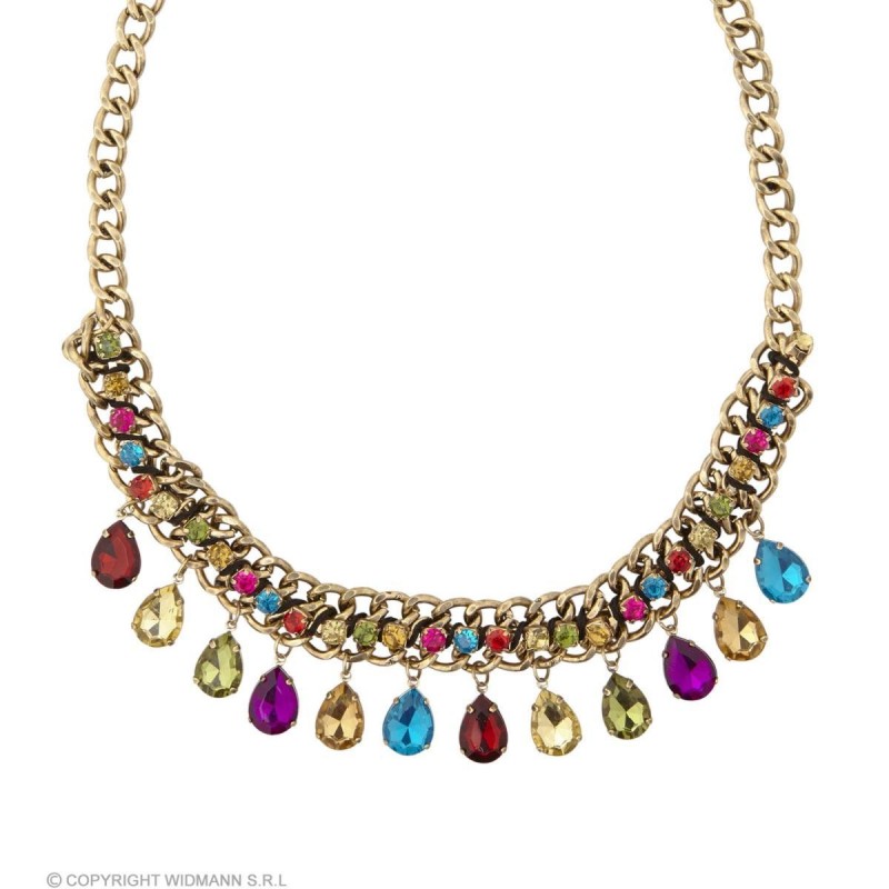 COLLIER DORE AVEC PIERRES COLOREES 