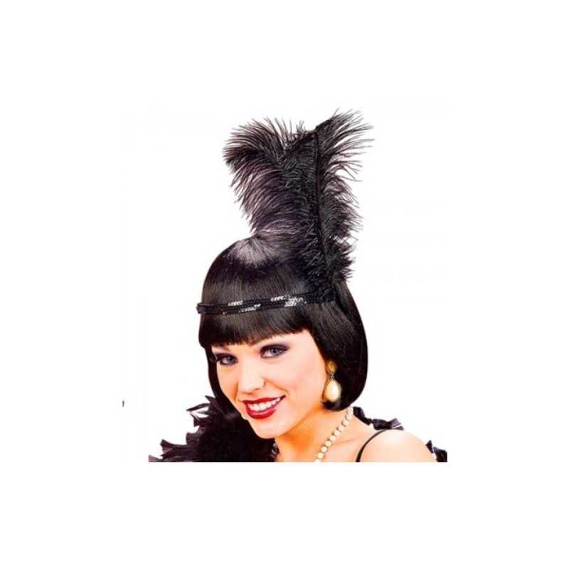 BANDEAU SEQUINS NOIRS AVEC PLUMES NOIRES GATSBY CHARLESTON
