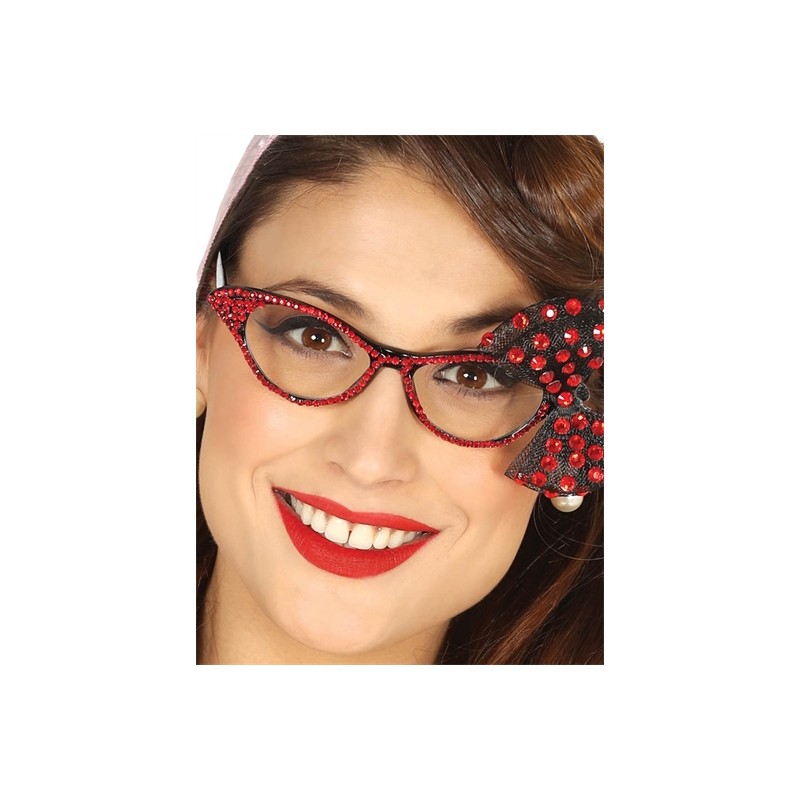 LUNETTES ANNEES 50 ROUGE AVEC NOEUD