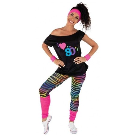 DEGUISEMENT FEMME ANNEES 80 ROSE FLUO TAILLE UNIQUE 