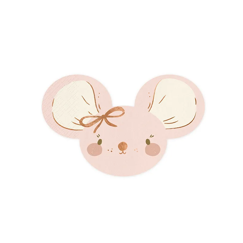 20 SERVIETTES PETITE SOURIS ROSE ET OR 32 X 20 CM