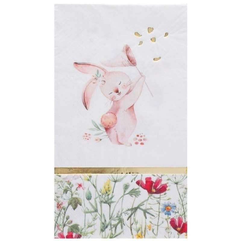 10 SERVIETTES LAPIN FLEURI 22 X 20 CM
