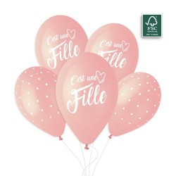 5 BALLONS BIO LATEX C'EST UNE FILLE ROSE 33CM