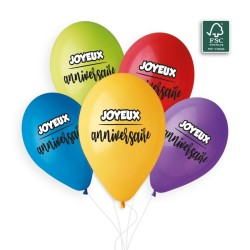 5 BALLONS BIO LATEX JOYEUX ANNIVERSAIRE MULTICOLORES 33CM 