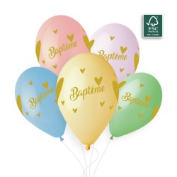 5 BALLONS BIO BAPTÊME 33CM PASTEL MULTICOLORE