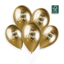 5 BALLONS BIO LATEX BONNE RETRAITE COULEUR SHINE OR 33CM 