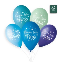 5 BALLONS BIO LATEX BONNE FETE PAPA 33CM 