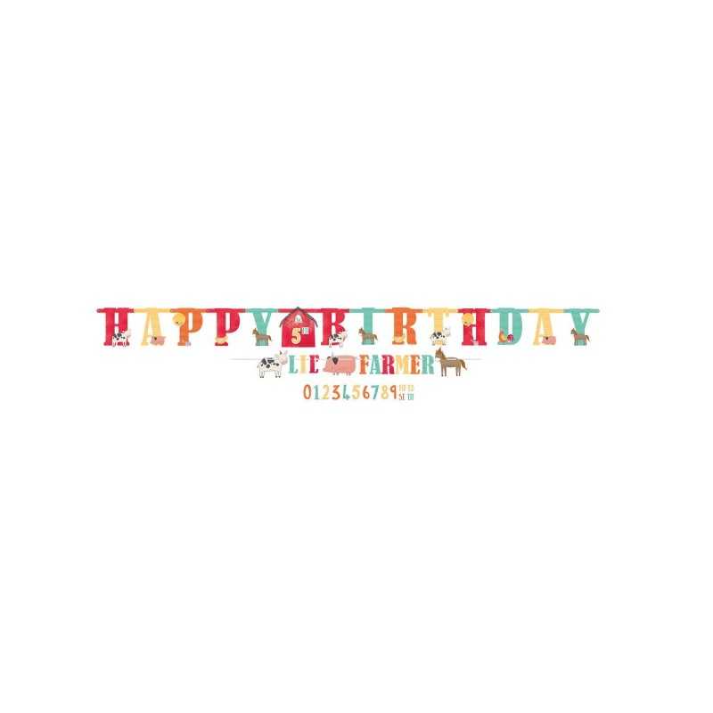 GUIRLANDE HAPPY BIRTHDAY FERME PERSONNALISABLE AVEC L'AGE