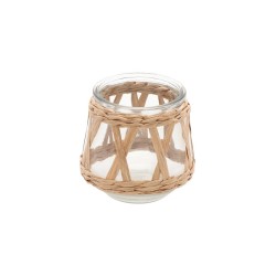 PORTE BOUGIE VERRE TRANSPARENT ET TRESSAGE NATUREL 