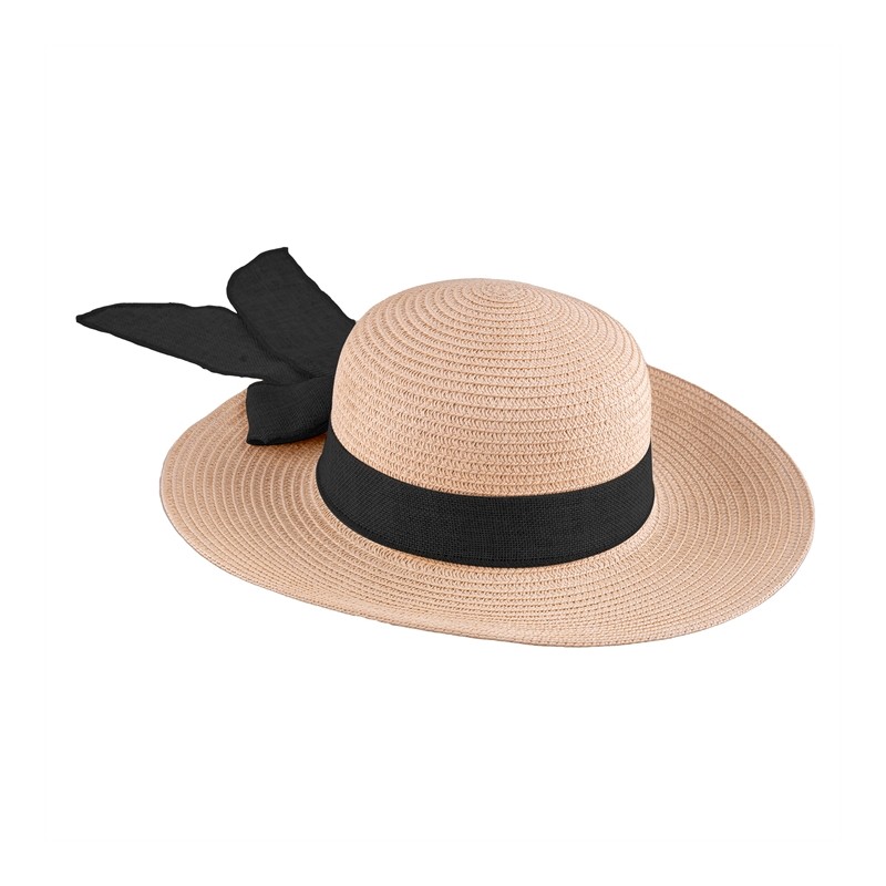 CHAPEAU DE PAILLE FEMME AVEC RUBAN ET NOEUD NOIR