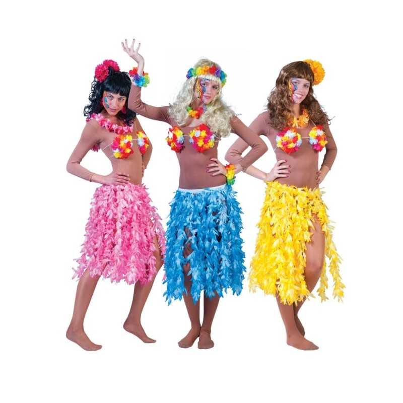 JUPE HAWAIENNE FEUILLES ROSES 70 CM 