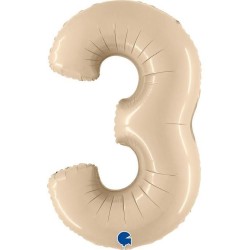 BALLON METALLIQUE CHIFFRE 3 CREME SATIN 102 CM 