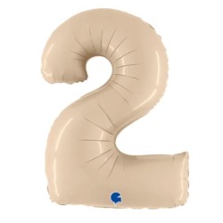 BALLON METALLIQUE CHIFFRE 2 CREME SATIN 102 CM 