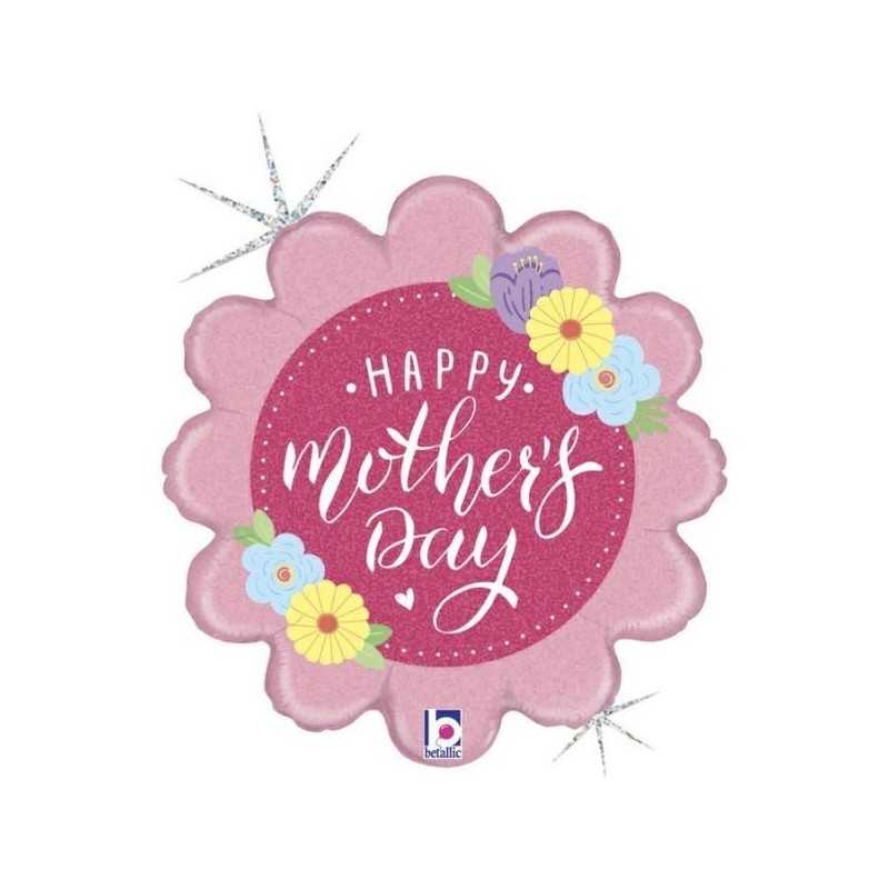 BALLON METALIQUE FLEUR 46CM HAPPY MOTHER'S DAY