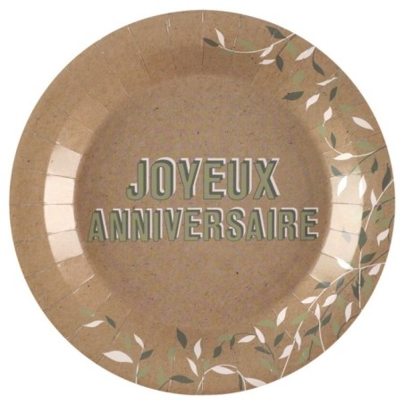 10 ASSIETTES JOYEUX ANNIVERSAIRE VEGETAL 23  CM 