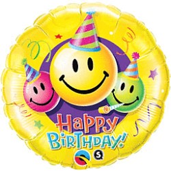 BALLON METALLIQUE ROND 46CM HAPPY BIRTHDAY EMOJI