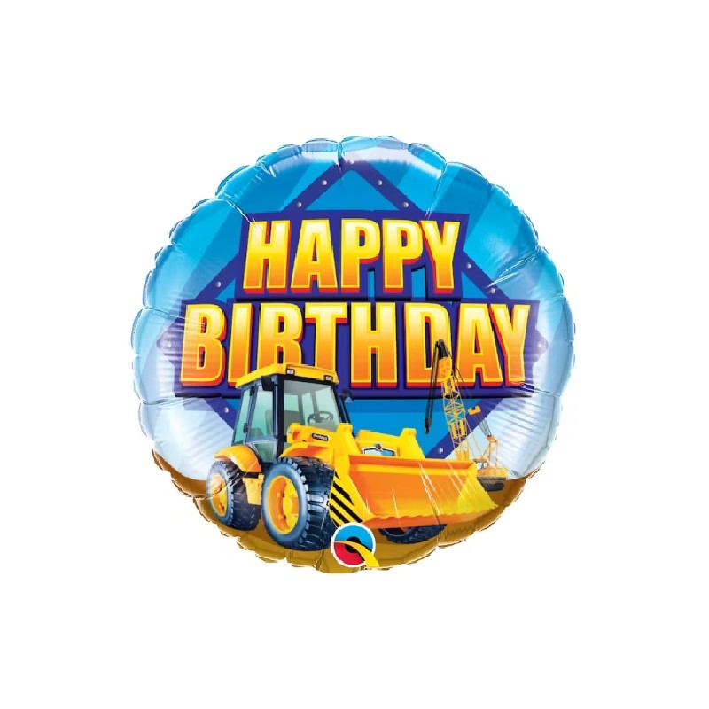 BALLON METALLIQUE ROND 46 CM TRACTOPELLE HAPPY BIRTHDAY 