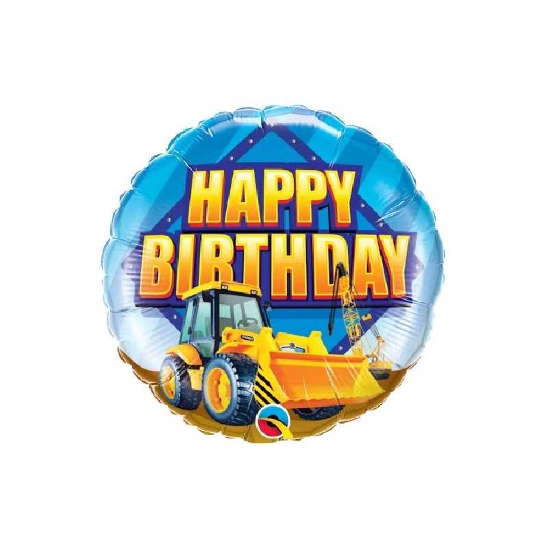 BALLON METALLIQUE ROND 46 CM TRACTOPELLE HAPPY BIRTHDAY