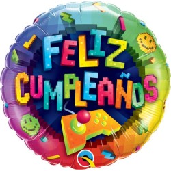 BALLON METALLIQUE ROND 46CM FELIZ CUMPLEANOS GAMING 