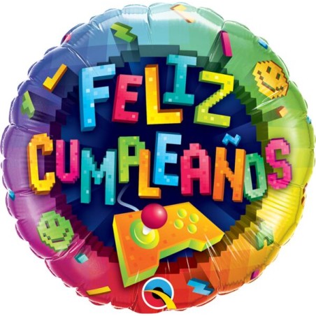 BALLON METALLIQUE ROND 46CM FELIZ CUMPLEANOS GAMING 