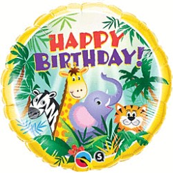 BALLON METALLIQUE ROND 46CM HAPPY BIRTHDAY ANIMAUX DE LA SAVANE 