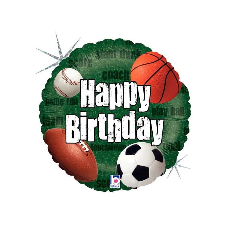 BALLON METALLIQUE ROND  HAPPY BIRTHDAY SPORTS 46 CM