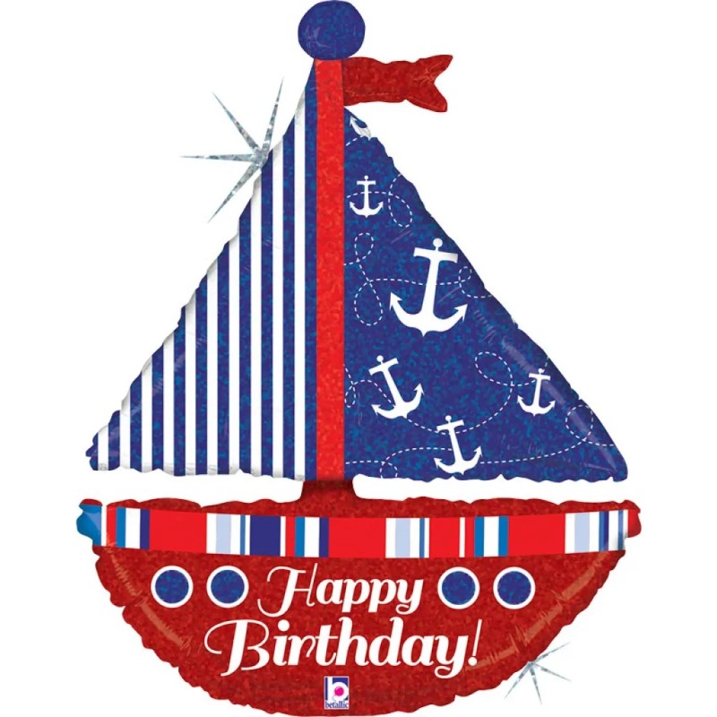 BALLON METALLIQUE BATEAU THEME MER HAPPY BIRTHDAY 94 CM 