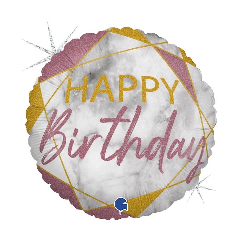BALLON METALLIQUE ROND MARBLE ROSE HAPPY BIRTHDAY 46 CM  BALLON METALLIQUE ROND MARBLE ROSE HAPPY BIRTHDAY 46 CM