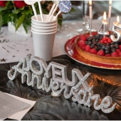 LETTRES JOYEUX ANNIVERSAIRE  ARGENT PAILLETEES 32 CM