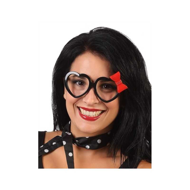 LUNETTES ANNEES 50 COEUR NOIR ET NOEUD ROUGE