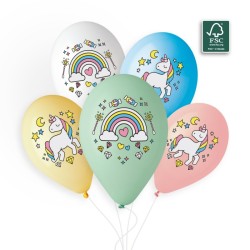 5 BALLONS BIO LATEX LICORNE 30CM 