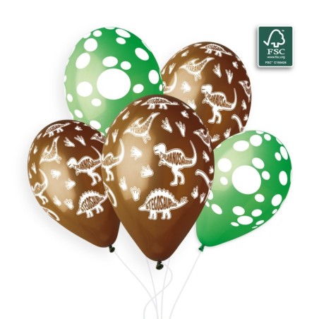 5 BALLONS BIO LATEX DINAUSAURES 30CM 