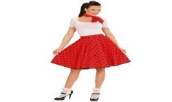 DEGUISEMENT JUPE ROUGE POIS NOIR ANNEE 50 TAILLE UNIQUE + FOULARD