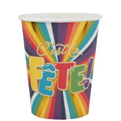 10 GOBELETS CARTON C'EST LA FETE MULTICOLORES 270 ML