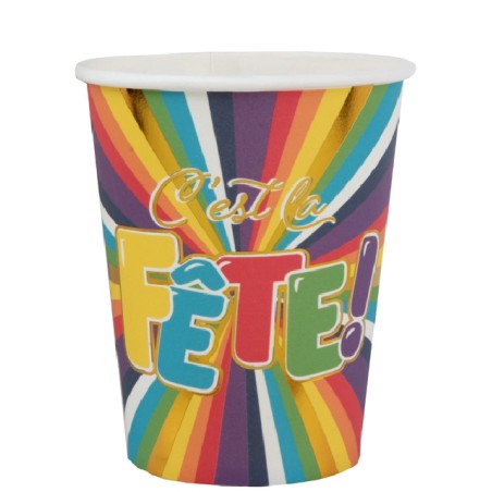 10 GOBELETS CARTON C'EST LA FETE MULTICOLORES 270 ML