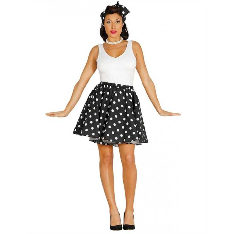 DEGUISEMENT JUPE NOIRE POIS BLANC ANNEE 50 TAILLE UNIQUE + FOULARD