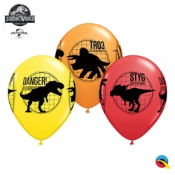 6 BALLONS QUALATEX ROUGE IMPRIMES JURASSIC WORLD 