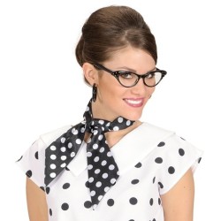 FOULARD BANDEAU SATIN NOIR POIS BLANC
