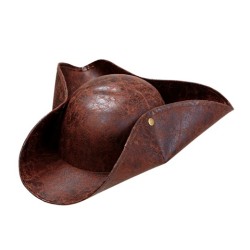 CHAPEAU TRICORNE MARRON SIMILI CUIR PIRATE OU MEDIEVAL