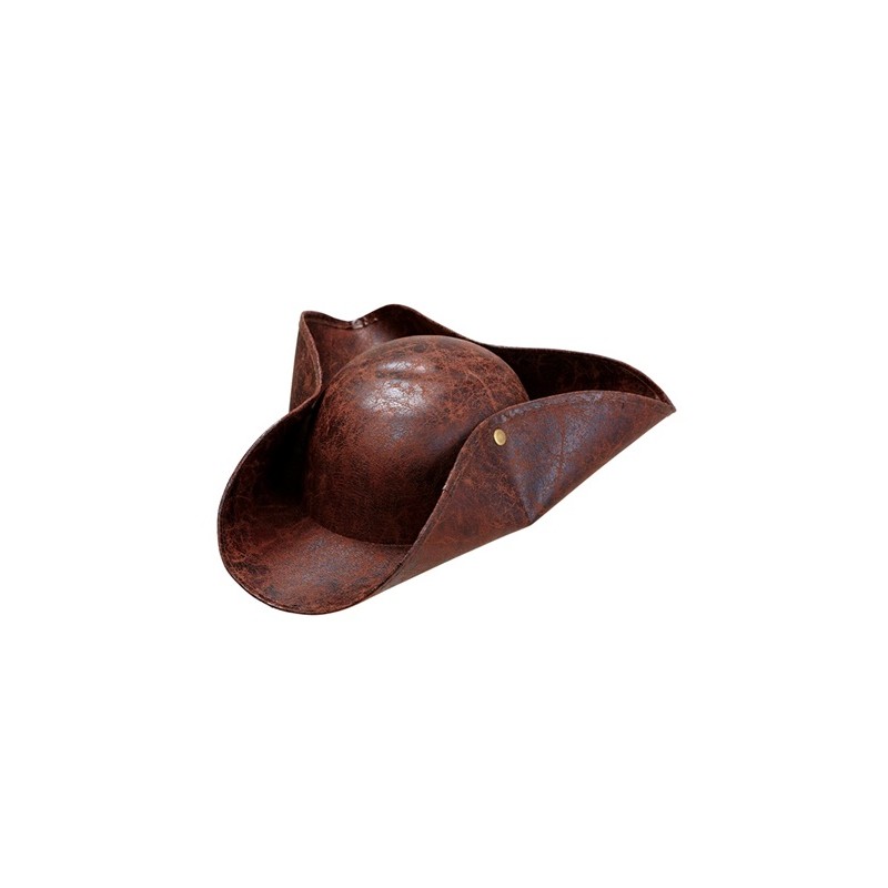 CHAPEAU TRICORNE MARRON SIMILI CUIR PIRATE OU MEDIEVAL