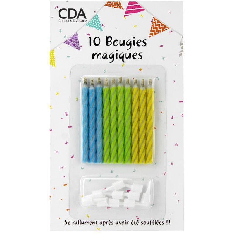 10 BOUGIES MULTICOLORES MAGIQUES AVEC BOBECHES 10 BOUGIES MULTICOLORES MAGIQUES AVEC BOBECHES