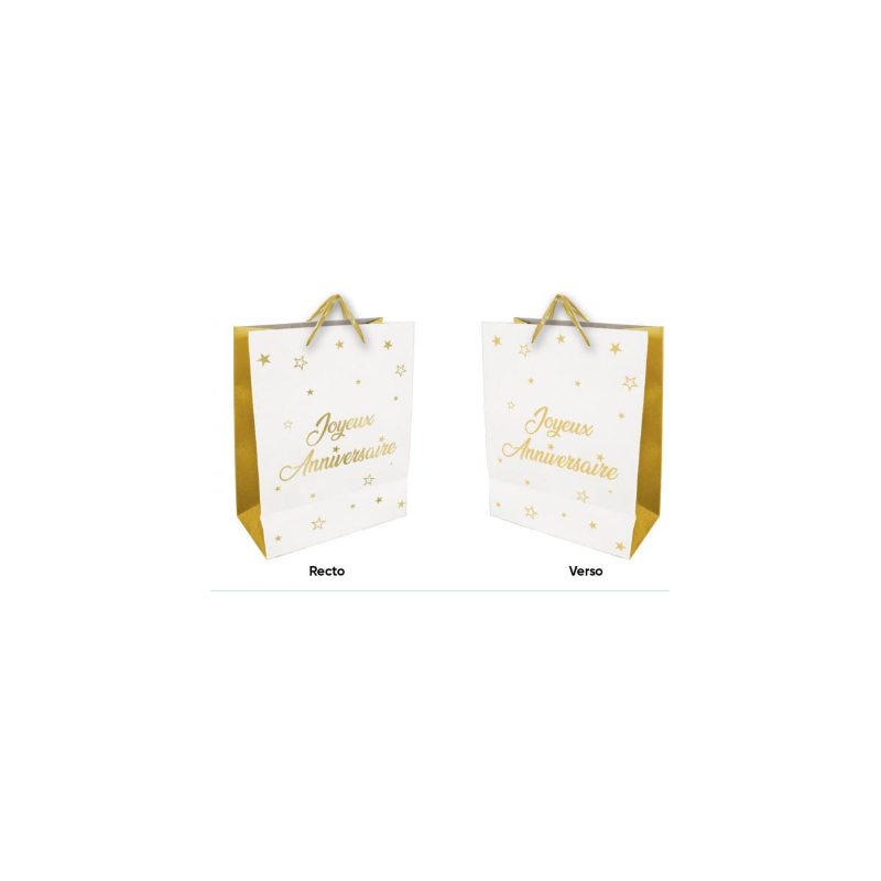 SAC CADEAU BLANC ET OR JOYEUX ANNIVERSAIRE 30 X 40 X 12 CM